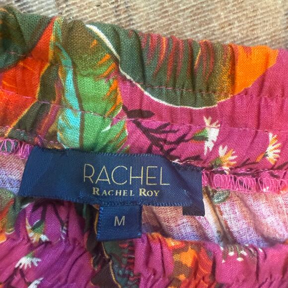 Rachel Roy Pink Floral Tropical Linen Blend Tiered Maxi Skirt Medium - Picture 3 of 10
